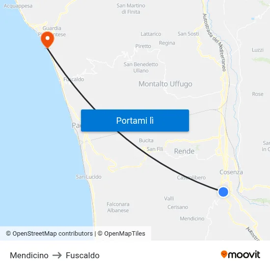 Mendicino to Fuscaldo map