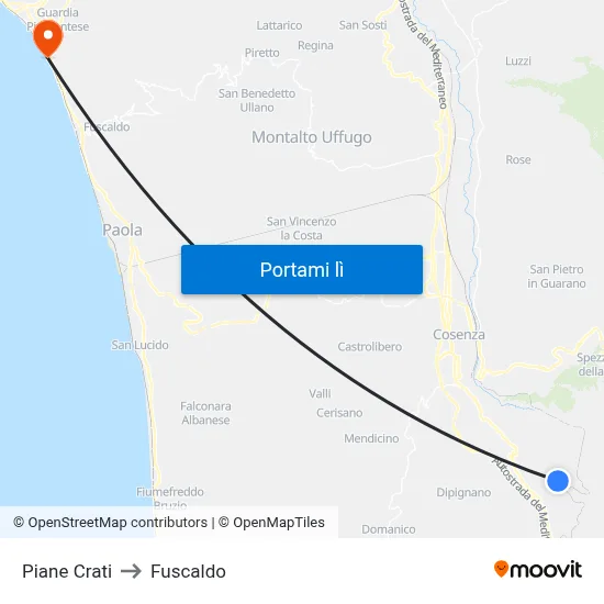 Piane Crati to Fuscaldo map