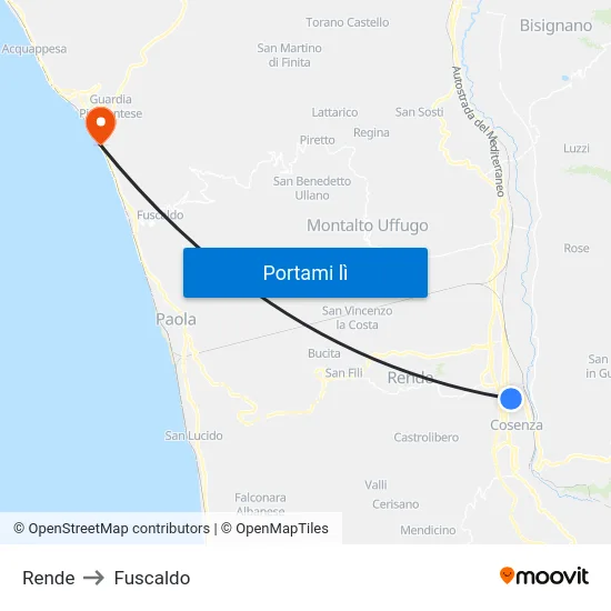 Rende to Fuscaldo map