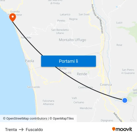 Trenta to Fuscaldo map