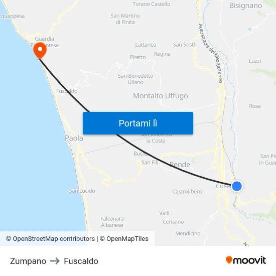 Zumpano to Fuscaldo map