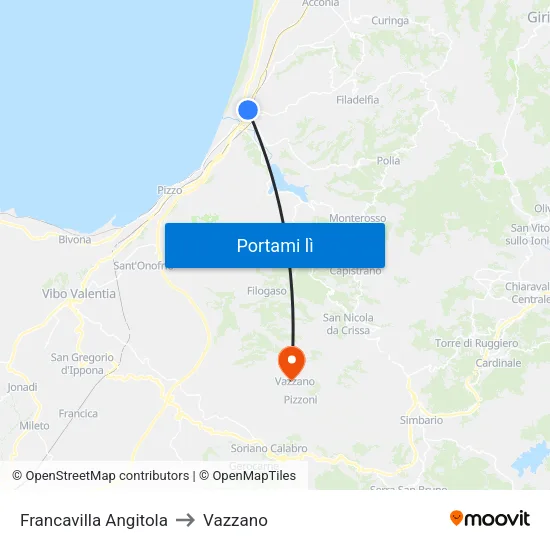 Francavilla Angitola to Vazzano map