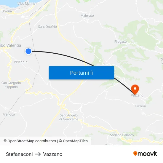 Stefanaconi to Vazzano map