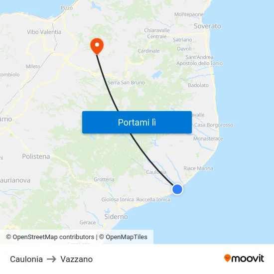 Caulonia to Vazzano map