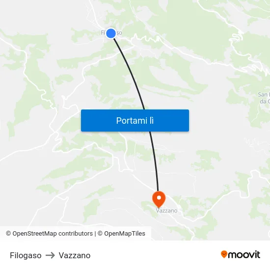 Filogaso to Vazzano map