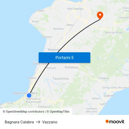 Bagnara Calabra to Vazzano map