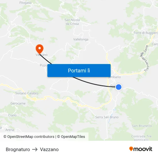 Brognaturo to Vazzano map