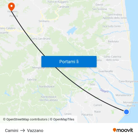 Camini to Vazzano map