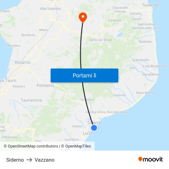 Siderno to Vazzano map