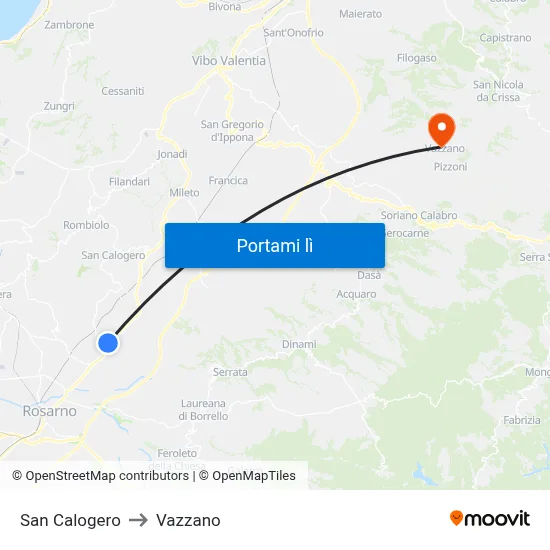 San Calogero to Vazzano map