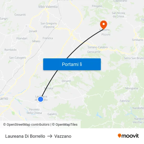 Laureana Di Borrello to Vazzano map