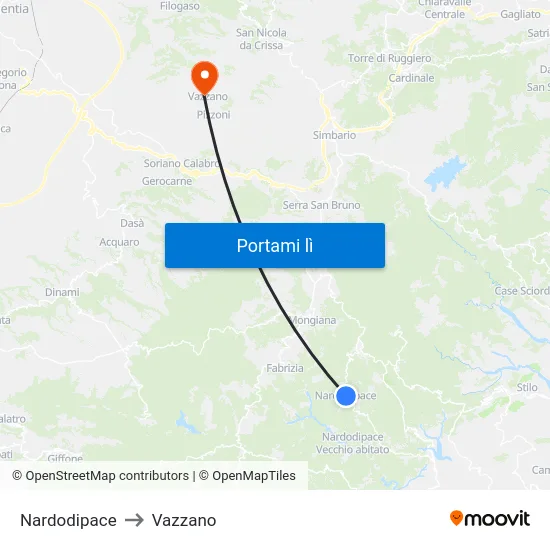 Nardodipace to Vazzano map
