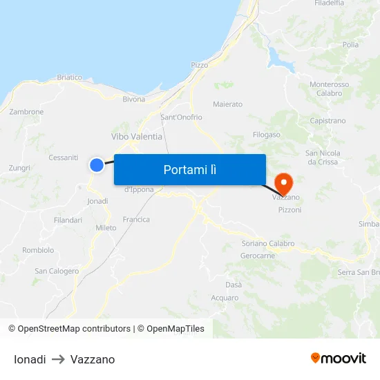 Ionadi to Vazzano map