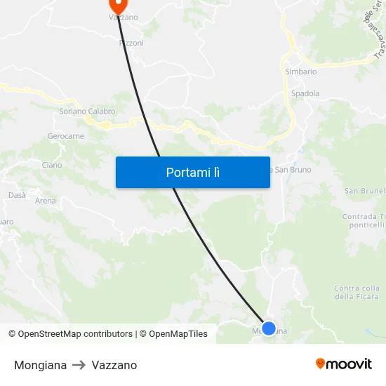 Mongiana to Vazzano map