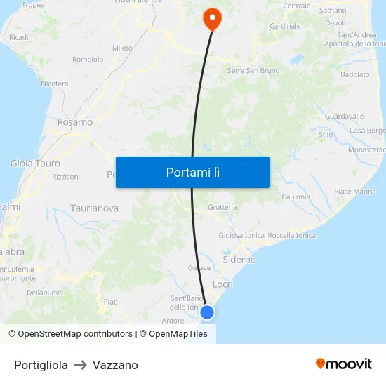 Portigliola to Vazzano map