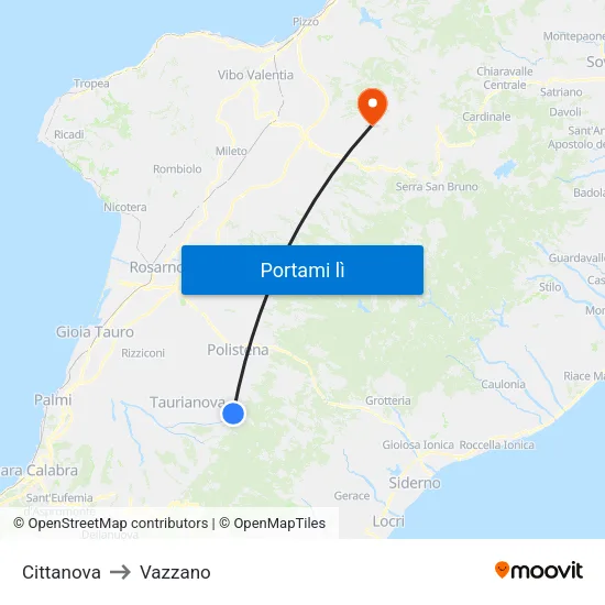 Cittanova to Vazzano map
