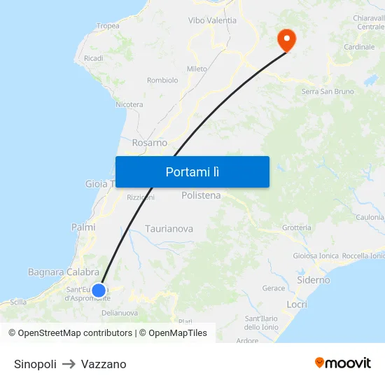 Sinopoli to Vazzano map