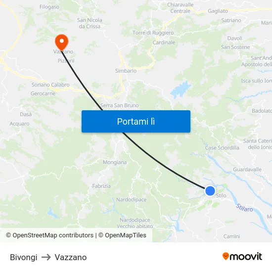 Bivongi to Vazzano map