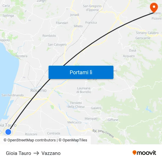 Gioia Tauro to Vazzano map