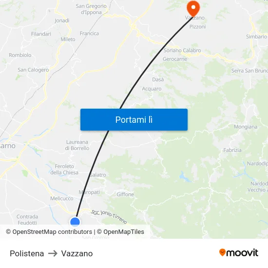Polistena to Vazzano map