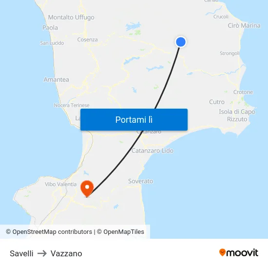 Savelli to Vazzano map