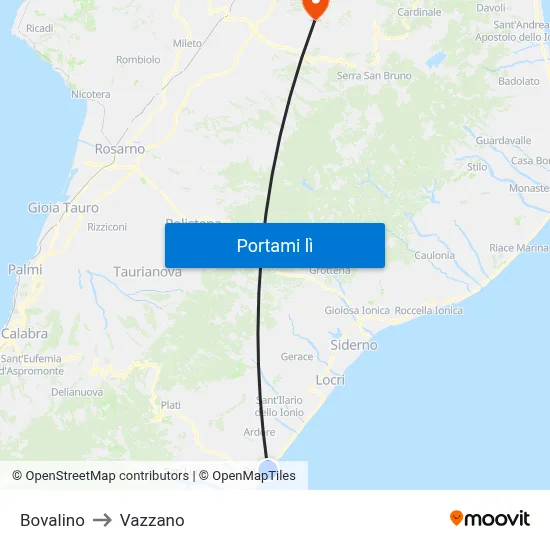 Bovalino to Vazzano map