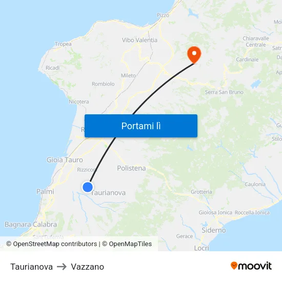 Taurianova to Vazzano map