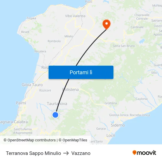 Terranova Sappo Minulio to Vazzano map