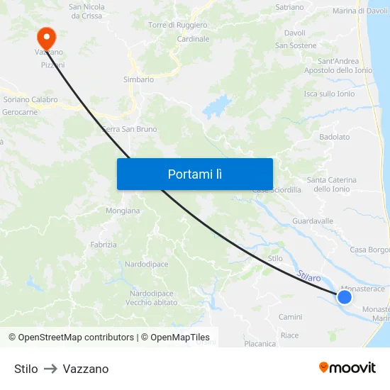 Stilo to Vazzano map