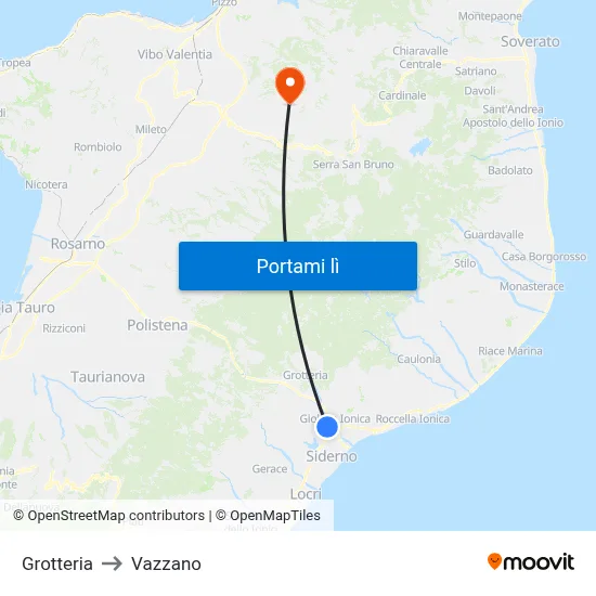 Grotteria to Vazzano map