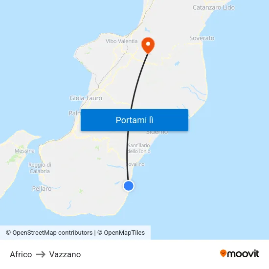 Africo to Vazzano map
