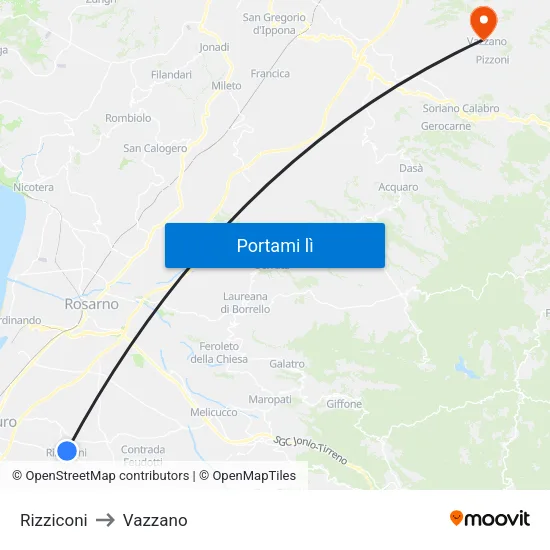 Rizziconi to Vazzano map