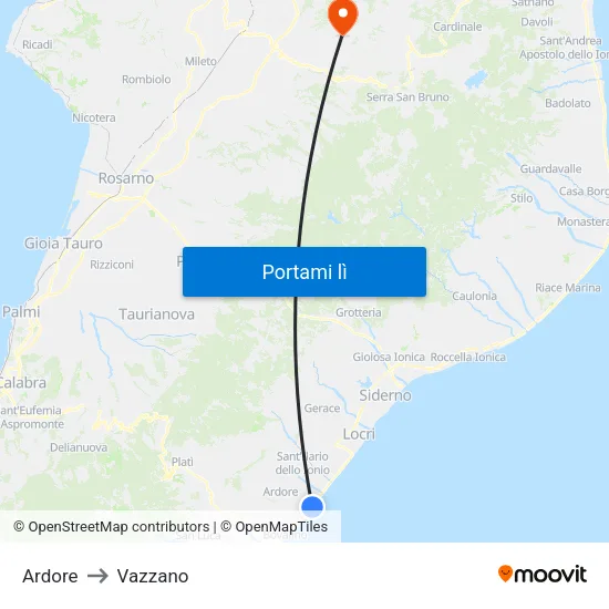 Ardore to Vazzano map