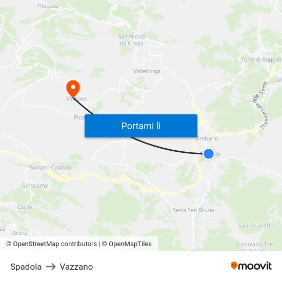 Spadola to Vazzano map