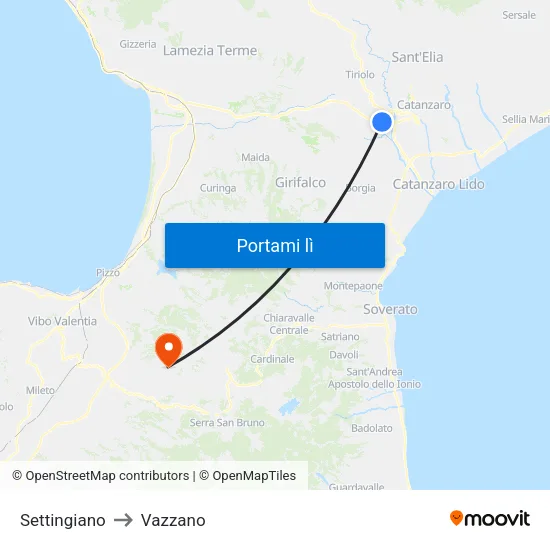 Settingiano to Vazzano map
