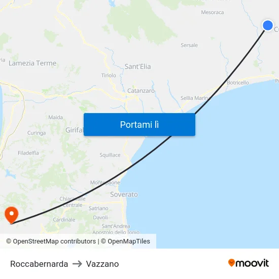 Roccabernarda to Vazzano map