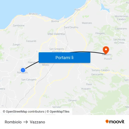 Rombiolo to Vazzano map
