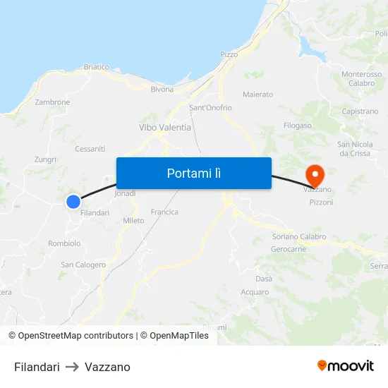 Filandari to Vazzano map
