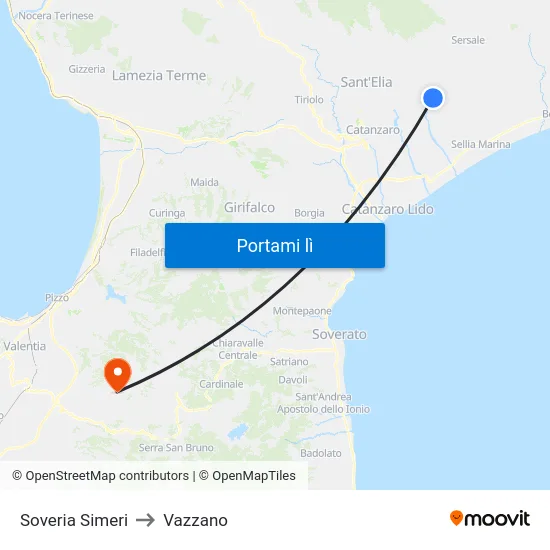 Soveria Simeri to Vazzano map