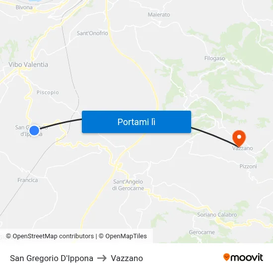 San Gregorio D'Ippona to Vazzano map