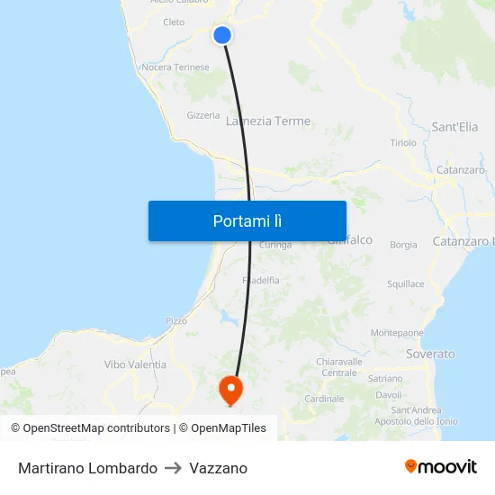 Martirano Lombardo to Vazzano map