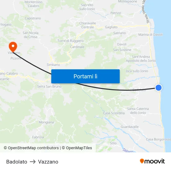 Badolato to Vazzano map