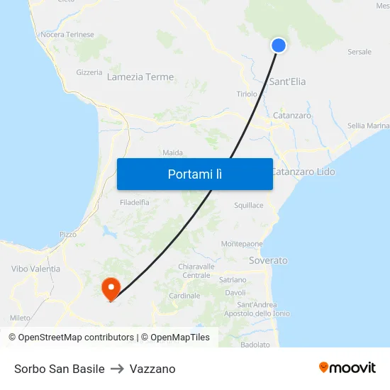 Sorbo San Basile to Vazzano map