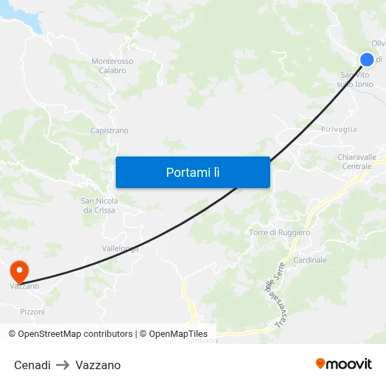 Cenadi to Vazzano map