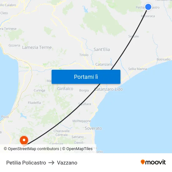 Petilia Policastro to Vazzano map