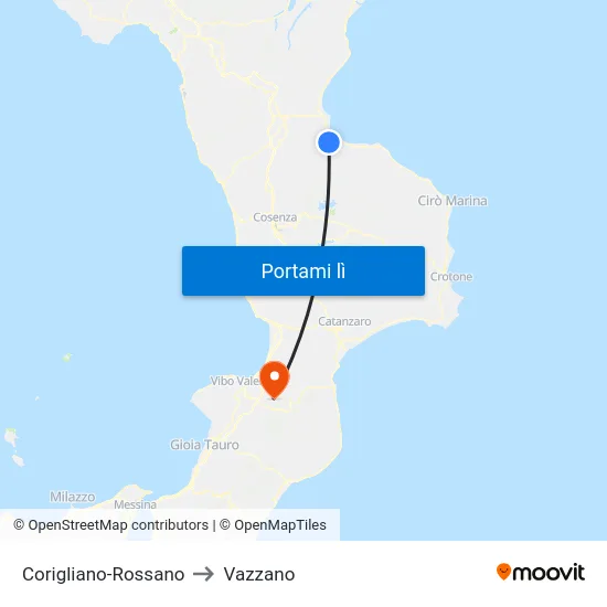 Corigliano-Rossano to Vazzano map