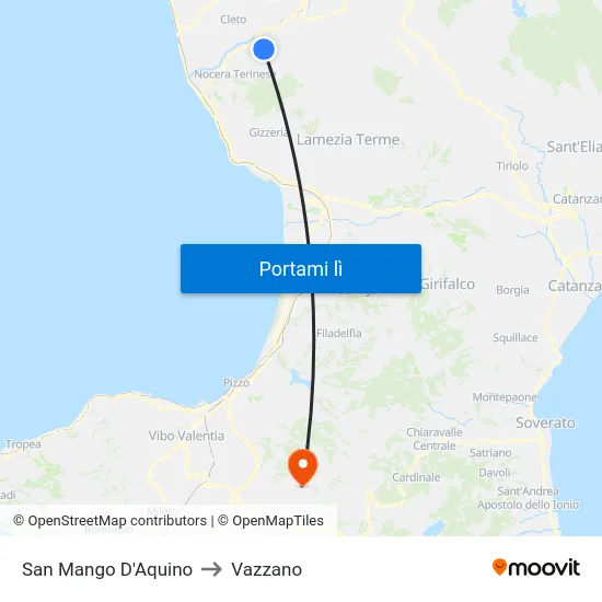 San Mango D'Aquino to Vazzano map
