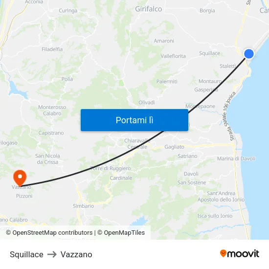 Squillace to Vazzano map