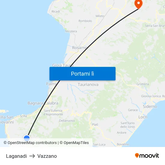 Laganadi to Vazzano map