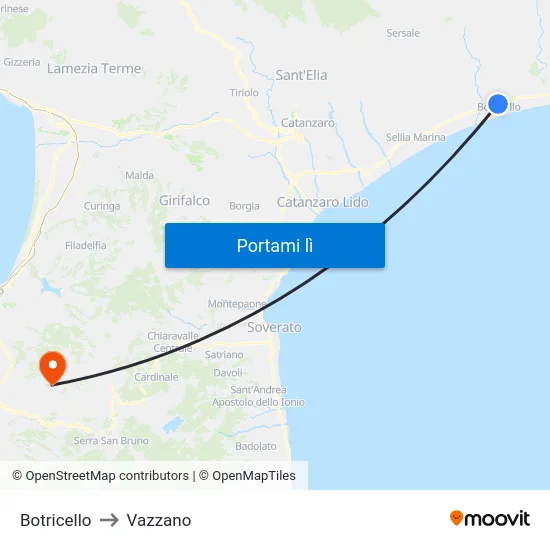 Botricello to Vazzano map